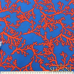 Mavi Zemin Mercan Desenli Kumaş