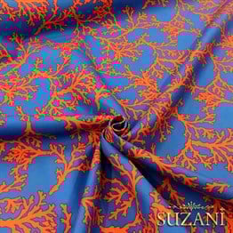 Mavi Zemin Mercan Desenli Kumaş