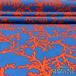 Mavi Zemin Mercan Desenli Kumaş