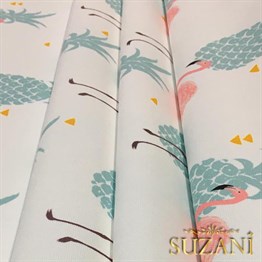 Mint Pembe Flamingolar Tropikal Kumaş