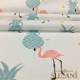 Mint Pembe Flamingolar Tropikal Kumaş