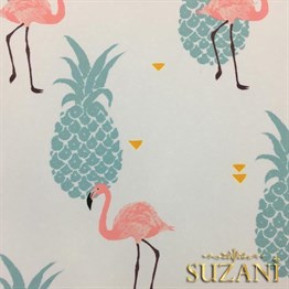 Mint Pembe Flamingolar Tropikal Kumaş