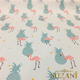 Mint Pembe Flamingolar Tropikal Kumaş