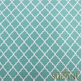 Mint Zemin Üzeri Beyaz Moroccan Desenli Kumaş