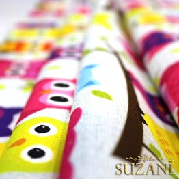 Pembe Baykuş Desenli Çocuk Kumaşı