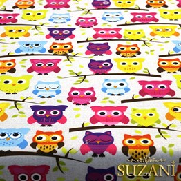 Pembe Baykuş Desenli Çocuk Kumaşı