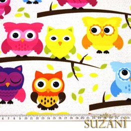 Pembe Baykuş Desenli Çocuk Kumaşı