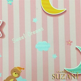 Pembe Çizgili Ayıcıklı Bebek Kumaşı