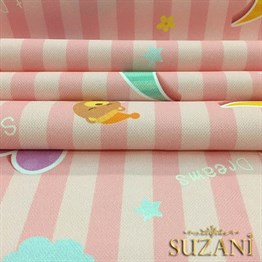 Pembe Çizgili Ayıcıklı Bebek Kumaşı