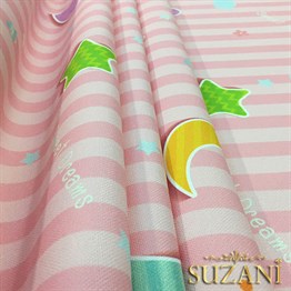 Pembe Çizgili Ayıcıklı Bebek Kumaşı
