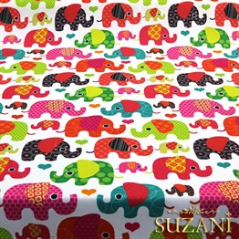 Pembe Fil Desenli Çocuk Kumaşı