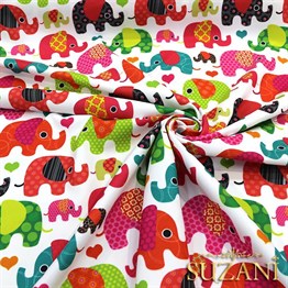 Pembe Fil Desenli Çocuk Kumaşı