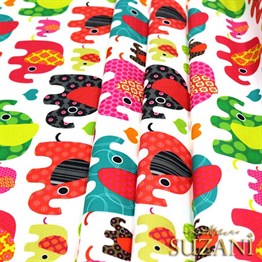 Pembe Fil Desenli Çocuk Kumaşı