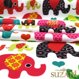 Pembe Fil Desenli Çocuk Kumaşı