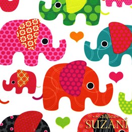 Pembe Fil Desenli Çocuk Kumaşı