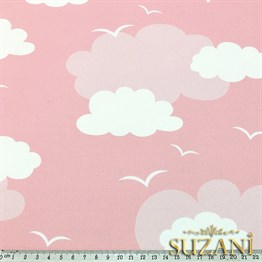 Pembe Fon Pembe Beyaz Bulutlu Kumaş
