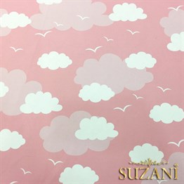 Pembe Fon Pembe Beyaz Bulutlu Kumaş