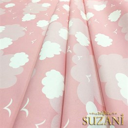 Pembe Fon Pembe Beyaz Bulutlu Kumaş