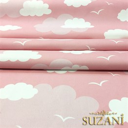 Pembe Fon Pembe Beyaz Bulutlu Kumaş