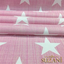 Pembe Keten Efekt Yıldız Desenli Kumaş