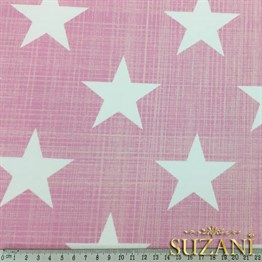 Pembe Keten Efekt Yıldız Desenli Kumaş