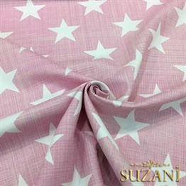Pembe Keten Efekt Yıldız Desenli Kumaş