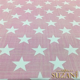 Pembe Keten Efekt Yıldız Desenli Kumaş