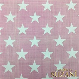 Pembe Keten Efekt Yıldız Desenli Kumaş