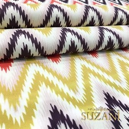 Pembe Sarı Geometrik Zigzag Kumaş