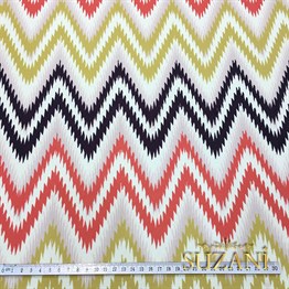 Pembe Sarı Geometrik Zigzag Kumaş