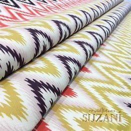 Pembe Sarı Geometrik Zigzag Kumaş