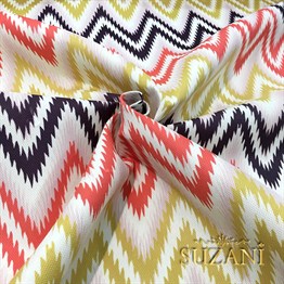 Pembe Sarı Geometrik Zigzag Kumaş