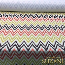 Pembe Sarı Geometrik Zigzag Kumaş