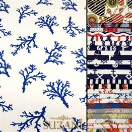 Saks Mavi Mercan Dalı Desenli Kumaş