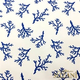 Saks Mavi Mercan Dalı Desenli Kumaş