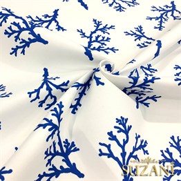 Saks Mavi Mercan Dalı Desenli Kumaş