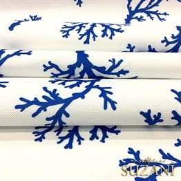 Saks Mavi Mercan Dalı Desenli Kumaş