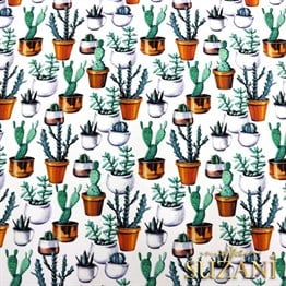 Saksılı Kaktüs Desenli Kumaş