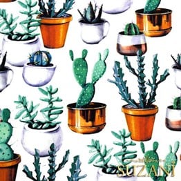 Saksılı Kaktüs Desenli Kumaş