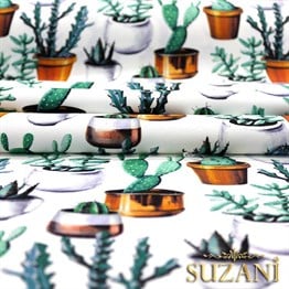 Saksılı Kaktüs Desenli Kumaş