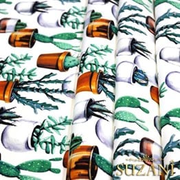 Saksılı Kaktüs Desenli Kumaş