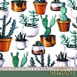 Saksılı Kaktüs Desenli Kumaş