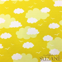 Sarı Fon Sarı Beyaz Bulutlu Kumaş