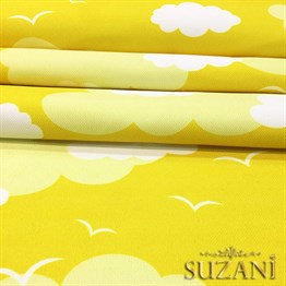 Sarı Fon Sarı Beyaz Bulutlu Kumaş