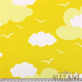 Sarı Fon Sarı Beyaz Bulutlu Kumaş