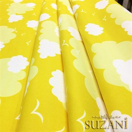 Sarı Fon Sarı Beyaz Bulutlu Kumaş