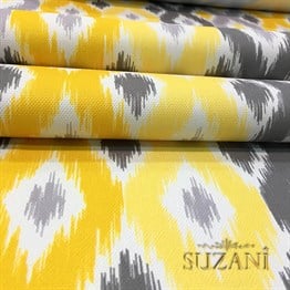 Sarı Gri Baklava İkat Desenli Kumaş