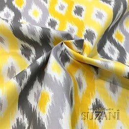 Sarı Gri Baklava İkat Desenli Kumaş