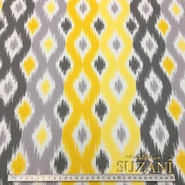 Sarı Gri Baklava İkat Desenli Kumaş