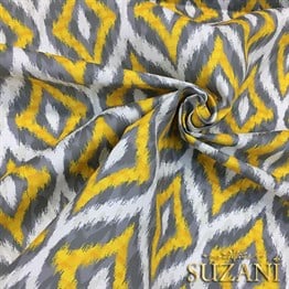 Sarı Gri İkat Desenli Kumaş